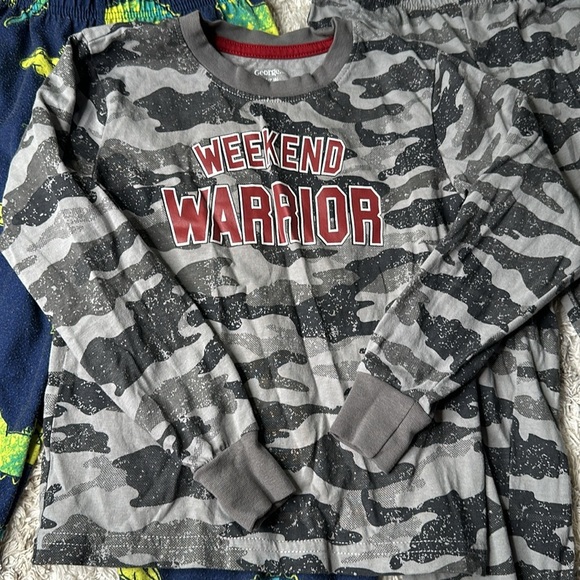 6 grey, warrior two-piece pajamas, George, and child of mine alligator - Picture 2 of 5